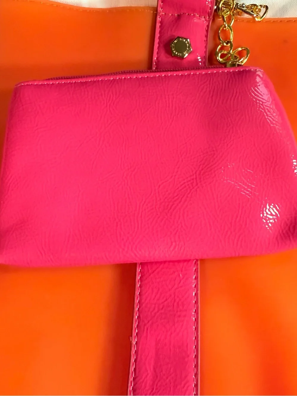 Gianni Bini Bright Orange & Hot Pink Jelly Tote with Detachable Wristlet Pouch